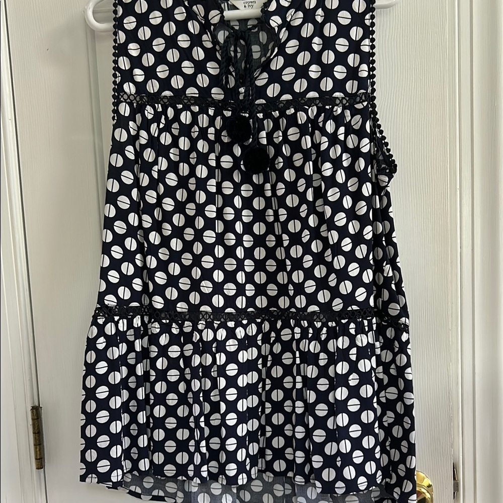 Navy Blue and White Sleeveless Top